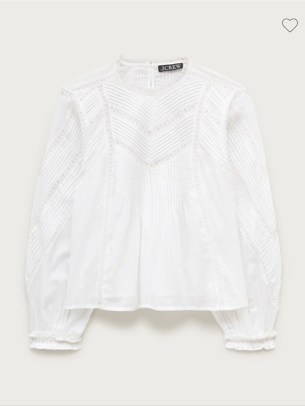 J. Crew Women's White Lace & Pintuck Long-Sleeve Blouse